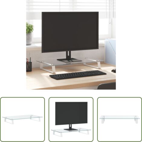 Supporto per monitor -  Supporto per Monitor Bianco 60x35x8cm Vetro Temperato e Metallo