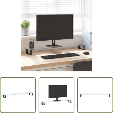 Supporto per monitor -  Supporto per Monitor Nero 100x20x8cm Vetro Temperato e Metallo
