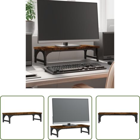 Supporto per monitor -  Supporto per Monitor Rovere Fumo 55x23x14 cm Legno Multistrato
