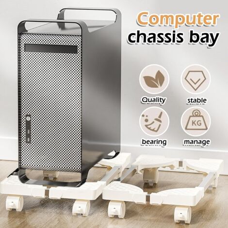 Supporto per PC sotto la scrivania: supporto mobile per CPU con ruote bloccabili, supporto per PC tower antiscivolo, dimensioni regolabili, carrello per PC tower per la maggior parte dei PC (bianco)