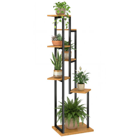 Supporto per piante a 7 livelli, alto 130 cm, scaffale in legno a più livelli per piante, marrone chiaro