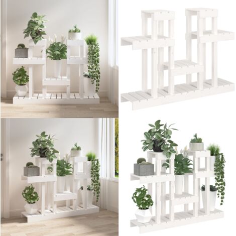 Supporto per Piante Bianco 104,5x25x77,5 cm in Massello di Pino - Porta piante - Piante in vaso
