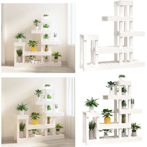Supporto per Piante Bianco 92x25x97cm Legno Massello di Pino - Porta piante - Piante in vaso