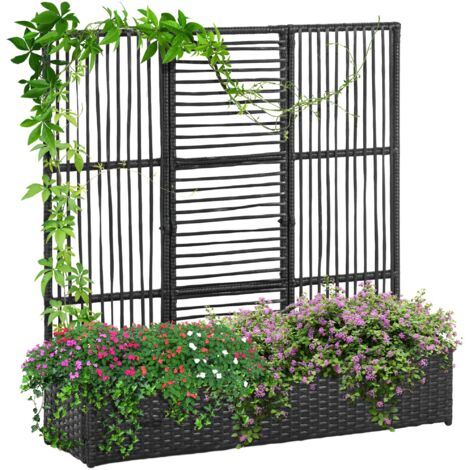 Supporto per piante con traliccio, resistente alle intemperie, in polyrattan, 103 x 103 x 29 cm, nero