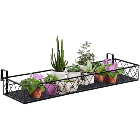 Supporto per Piante da Balcone in Metallo con Ganci per Ringhiera, 100x31x12 cm, Colore Nero