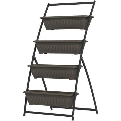 Supporto per piante Outsunny, supporto per fiori a 4 livelli, scaffale per piante con fori, scaletta per piante, scaffale per fiori, marrone, 76 x 79 x 162 cm