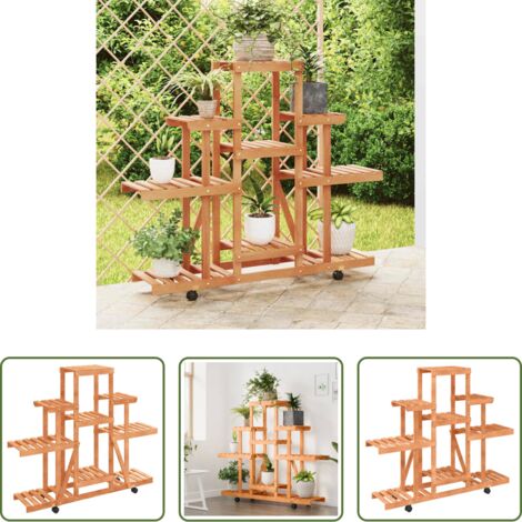 Supporto per piante -  Portafiori con Ruote 110x25x101 cm in Legno Massello di Abete