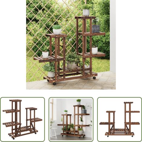 Supporto per piante -  Portafiori con Ruote 95x25x101 cm in Legno Massello di Abete