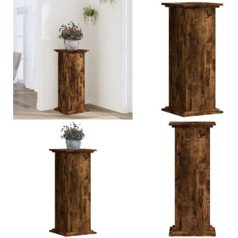 Supporto per Piante Rovere Fumo 33x33x80 cm Legno Multistrato - Supporto per vasi - Supporto per piante in legno
