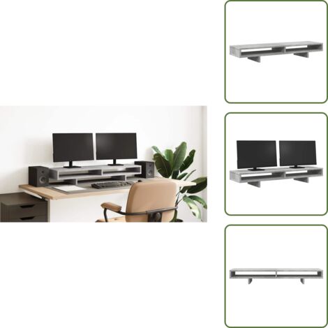 Supporto per schermo - vidaXL Supporto Monitor Grigio Cemento 100x27x15cm Legno Massello Pino - Supporto in legno