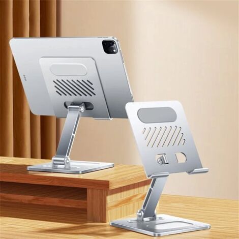 Supporto per tablet - Supporto da scrivania per tablet - Supporto regolabile e girevole - Supporto per telefono e tablet - Supporto in lega di alluminio - Argento