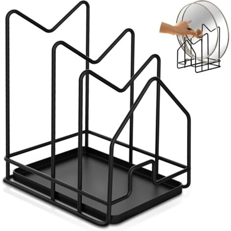 Supporto per tagliere in metallo nero con scolapiatti, porta coperchi per pentole, supporto per tagliere