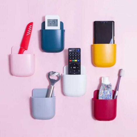 Supporto per telecomando da parete da 6 pezzi, contenitore portaoggetti da parete, supporto per cellulare da parete - 6 colori