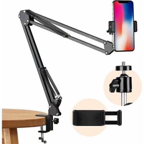 Supporto per telefono cellulare, supporto video, braccio articolato, supporto da tavolo flessibile per streaming live, fotografia piatta, videografia (nero)