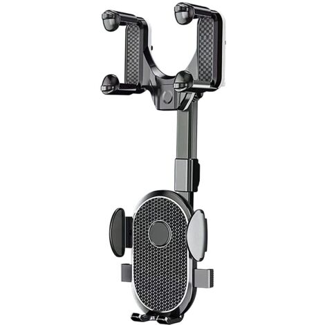 Supporto per telefono da auto, ABS/poliuretano, montaggio a specchio, 360°, nero