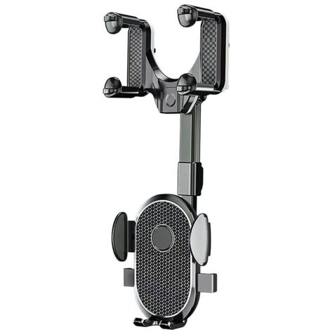Supporto per telefono da auto, ABS/poliuretano, montaggio su specchietto, 360°, nero