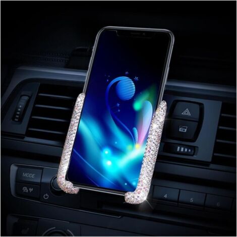 Supporto per telefono da auto KZQ, supporto universale per telefono da auto in cristallo a 360°, supporto per telefono con brillantini, accessori per auto per la maggior parte dei telefoni (bianco)