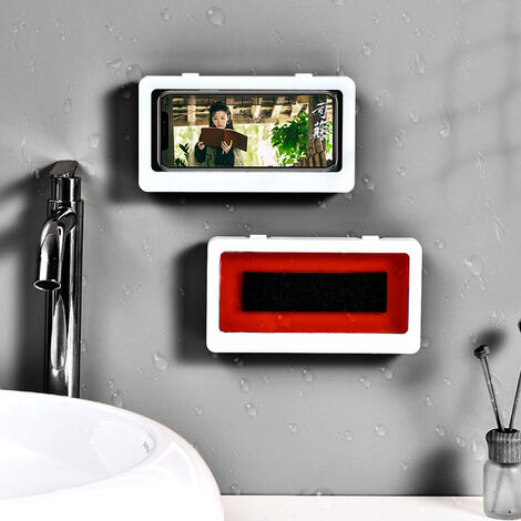 Supporto per telefono da doccia, supporto per telefono adesivo impermeabile, custodia per telefono con schermo antiappannamento touch, adatta a telefoni inferiori a 6,8" WeLohas - fondo bianco rosso