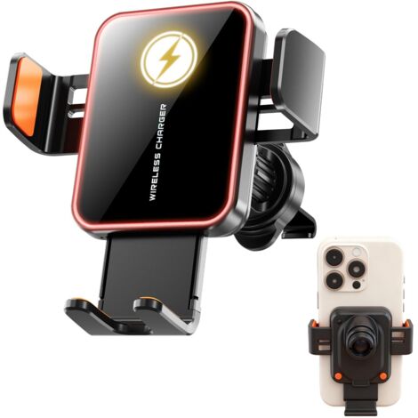 Supporto per telefono per auto a induzione, gancio per uscita aria sullo sportello del caricabatterie da 15 W, luce RGB, rotazione a 360°, caricabatterie rapido, supporto telefonico wireless veloce pe