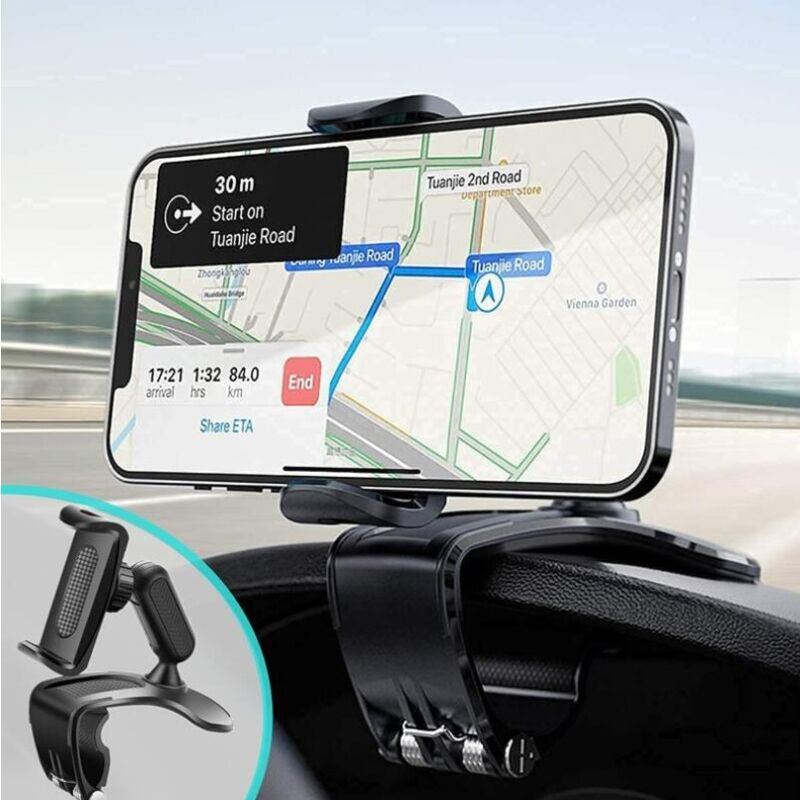 Image of Supporto per telefono per auto, specchietto retrovisore per cruscotto auto multifunzione con morsetto a molla regolabile a 360°, adatto per