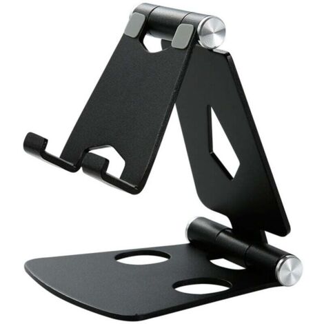 Supporto per telefono, supporto per tablet, docking station per telefono cellulare, tablet ed eBook, supporto da scrivania pieghevole in lega di alluminio, angolo regolabile - Nero
