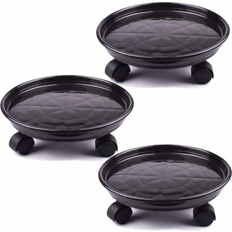 Supporto per vasi da fiori rotondi in plastica da 30 cm, confezione da 3, carrello per pallet per vasi da piante ad alte prestazioni con ruote (nero)