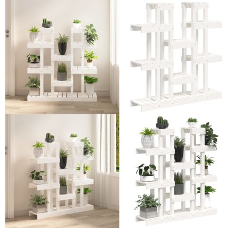 Supporto Piante Bianco 104,5x25x109,5 cm Legno Massello di Pino - Porta piante - Piante in vaso