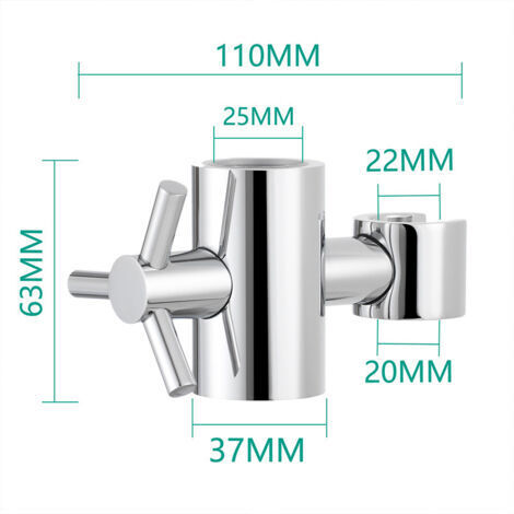 Supporto regolabile in ottone per asta doccia, compatibile con aste doccia da 25 mm, cromato.