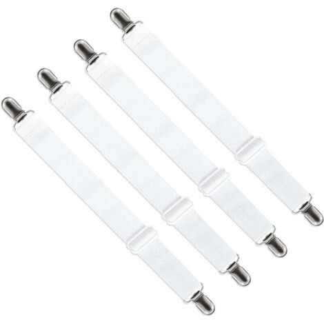 Supporto regolabile per lenzuolo con angoli (da 65 cm a 200 cm) - Chiusura a cinghia regolabile per lenzuolo, divano, copriasse da stiro (set da 4, bianco) - DPZO