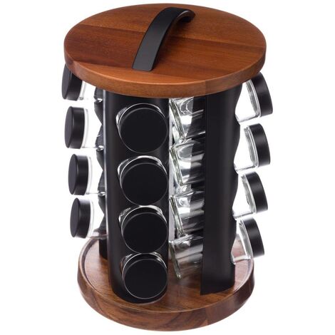 Supporto rotante in acacia per 16 barattoli di spezie  - 5five