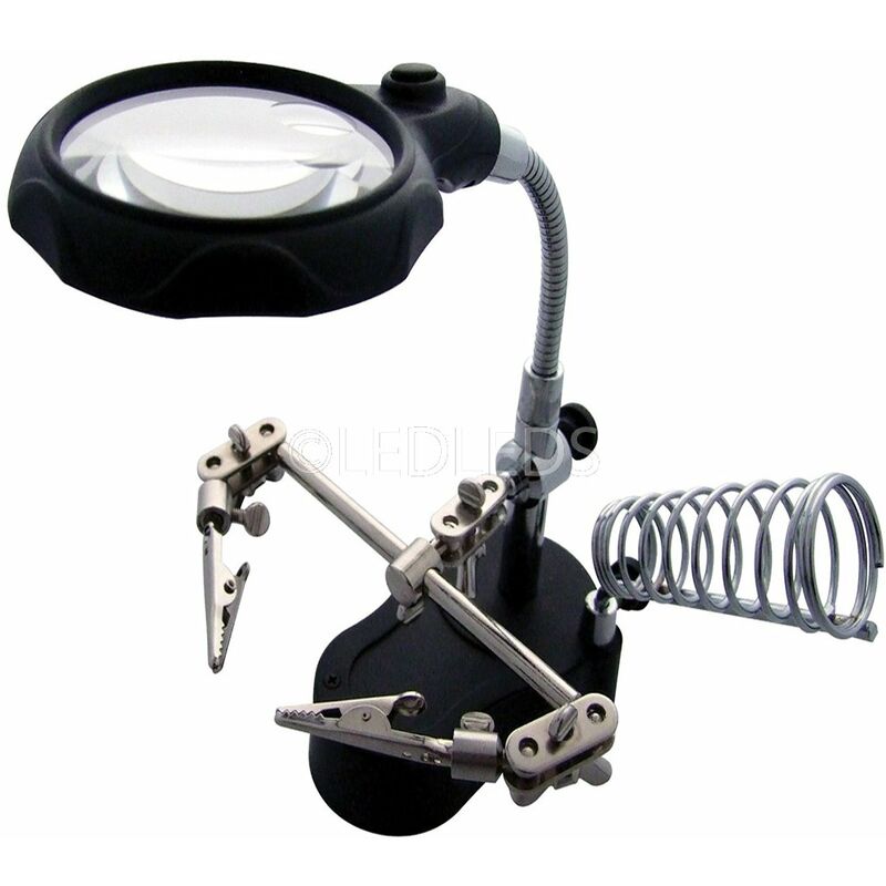 Image of Supporto saldatore a stagno con bracci luce led e lente ingrandimento terza mano