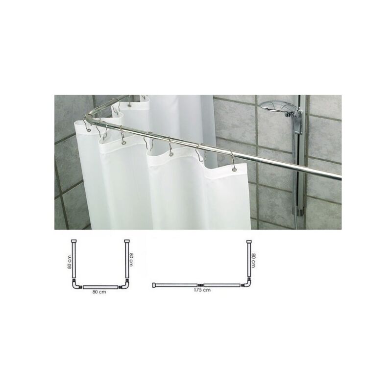 Vetrineinrete/® Bastone per Tenda Doccia Universale Regolabile angolare con aste 80 cm Argento Asta per Tende P17