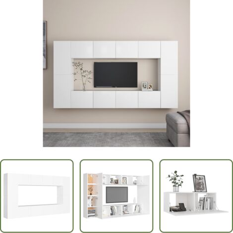 Supporto TV -  Set Mobili Porta TV 8 pz Bianco in Legno Multistrato