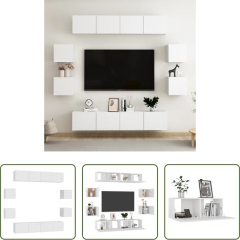 Supporto TV -  Set Mobili Porta TV 8 pz Bianco in Legno Multistrato