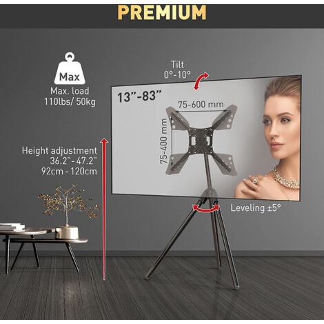 Supporto tv tripode da terra x tv 13" - 75" - vesa da 75x75 a 600x400 - estensibile da 92 a 120cm