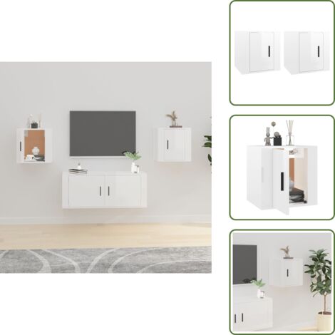 Supporto TV - vidaXL Mobili Porta TV a Parete 2 pz Bianco Lucido 40x34,5x40 cm - Mobile per TV