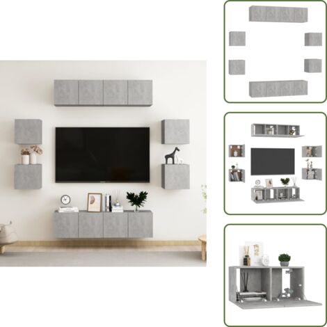 Supporto TV - vidaXL Set di Mobili Porta TV 8 pz Grigio Cemento in Legno Multistrato - Mobili in legno multistrato
