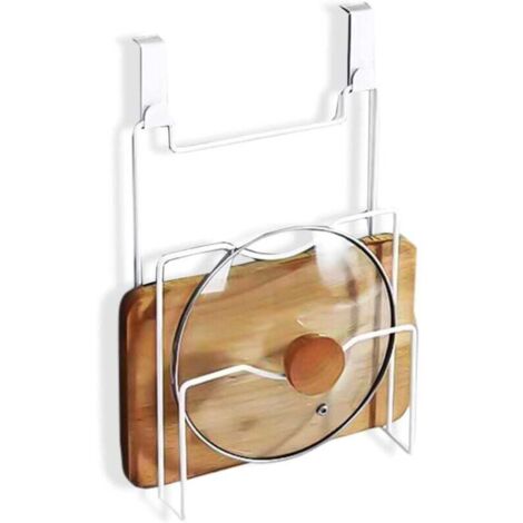 Supporto verticale per coperchi di pentole, scaffale portaoggetti a parete, non richiede fori, scolapiatti da cucina, scaffale portaoggetti per taglieri - Bianco