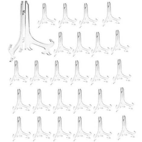 Supports d'assiettes en plastique - Lot de 24 chevalets pour décoratives, cadres photo et assiettes - Hauteur 12 cm (5 pouces) - Transparent