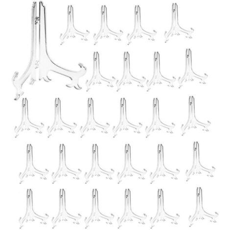 Supports d'assiettes en plastique - Lot de 24 chevalets pour décoratives, cadres photo et assiettes - Hauteur 12 cm (5 pouces) - Transparent