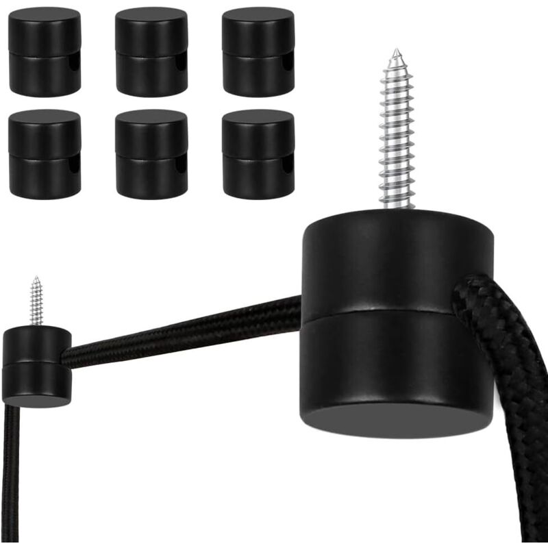 Supports de câbles d'alimentation en métal pour fixer les câbles de suspensions, les câbles textiles, etc. - Lot de 6, noirs