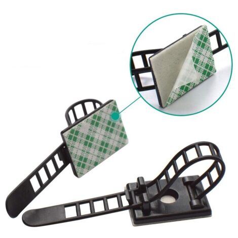 Supports de câbles réglables noirs, 100 attaches de câbles réglables, clips de câbles auto-adhésifs 3M, serre-câbles pour bureau-AquaForge