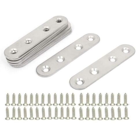 Supports de Fixation Droits Plats - Équerres en Inox - Lot de 10 - 76x16x2mm - Argent