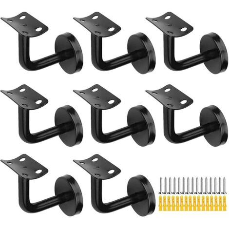 Supports de Main-Courante d'Escalier, Supports de Rampe d'Escalier en Acier Inoxydable, 60x80 mm, pour Rampes d'Escalier, Appui ou Balustrade Intérieure et Extérieure (8, Noir+Arc de Joint)