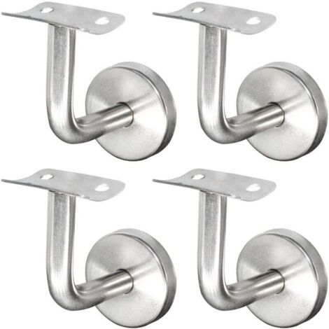 Supports de Main Courante pour Fixation Murale Supports de Rail d'escalier Inox Supports Muraux Supports de Main Courante pour Rampe Escalier Support Mural de Garde-Corps Argent 4 Pièces