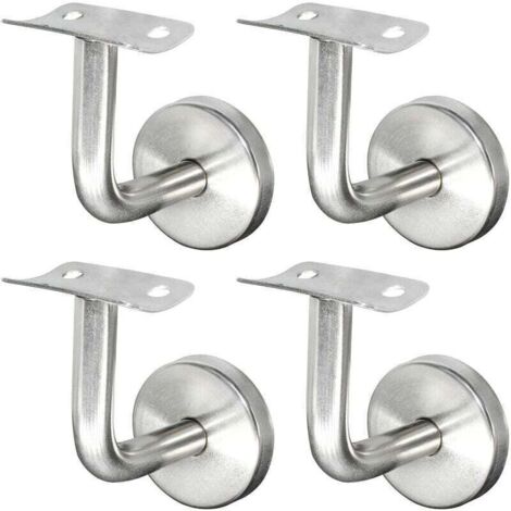 Supports de Main Courante pour Fixation Murale Supports de Rail d'escalier Inox Supports Muraux Supports de Main Courante pour Rampe Escalier Support Mural de Garde-Corps Argent 4 Pièces