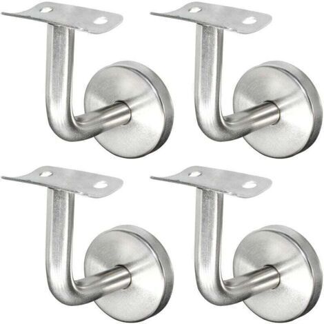Supports de Main Courante pour Fixation Murale Supports de Rail d'escalier Inox Supports Muraux Supports de Main Courante pour Rampe Escalier Support Mural de Garde-Corps Argent 4 Pièces