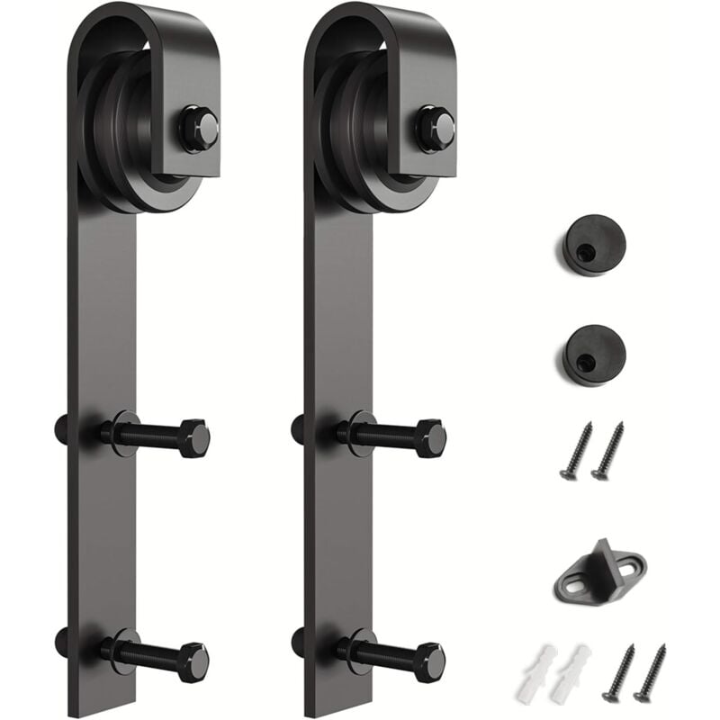 Supports de quincaillerie pour porte de grange coulissante, 2 pièces (noirs) (supports en forme de j)