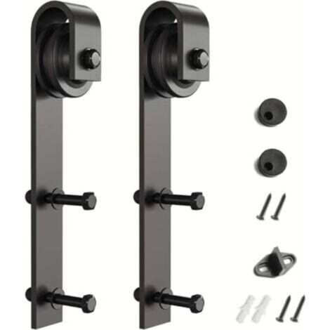 Supports de quincaillerie pour porte de grange coulissante, 2 pièces (noirs) (supports en forme de J)
