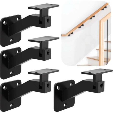 Supports de rampe carrés – Supports de rampe d'escalier intérieurs réglables – Pour escaliers et couloirs – Lot de 4 – Noir